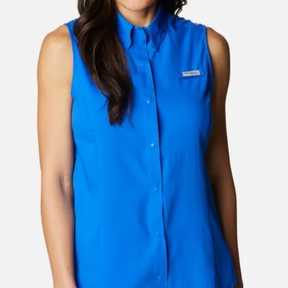 Columbia Women's PFG Tamiami Blue Sleeveless Shirt Size Small - Picture 1 of 16